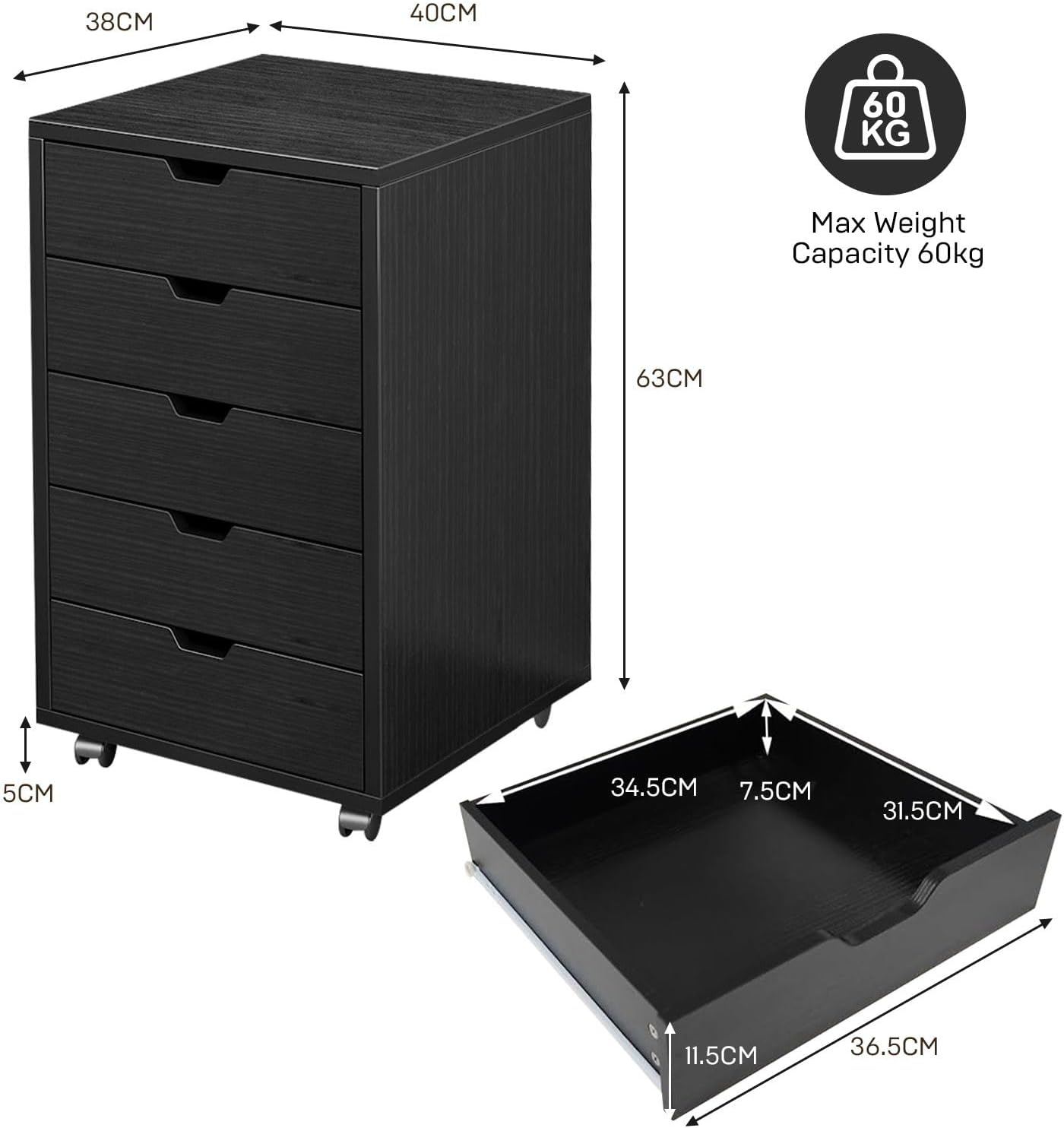 Commercial Printer - Archivador de 5 cajones, archivador de
